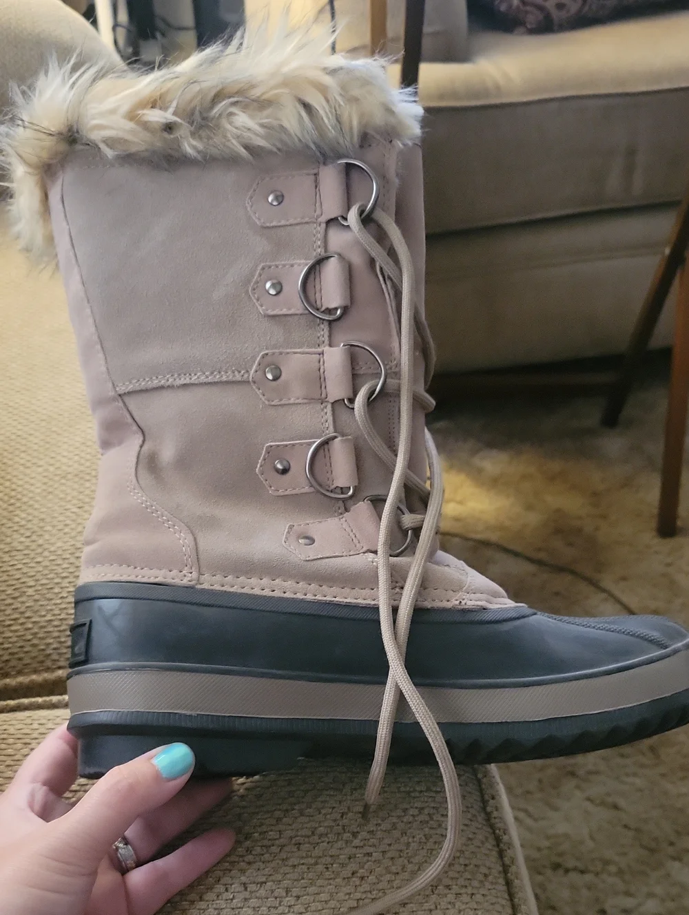 Brand  Rugged Exposure Women's Taupe Lace-Up Faux Fur Winter Boots
